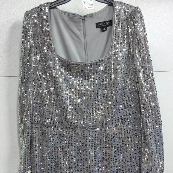 Alex & Eve Womens Puff Shoulder Long Sequins Dress size 16, m95 - Picture 4 of 8
